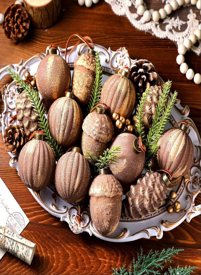 Vertintong 20 Pcs Vintage Christmas Ball Ornaments Neutral Textured Christmas Tree Hanging Decorations with Loop Antique Rustic Distressed Ornaments Decor for Home Farmhouse Xmas Party(Brown) - Image 1